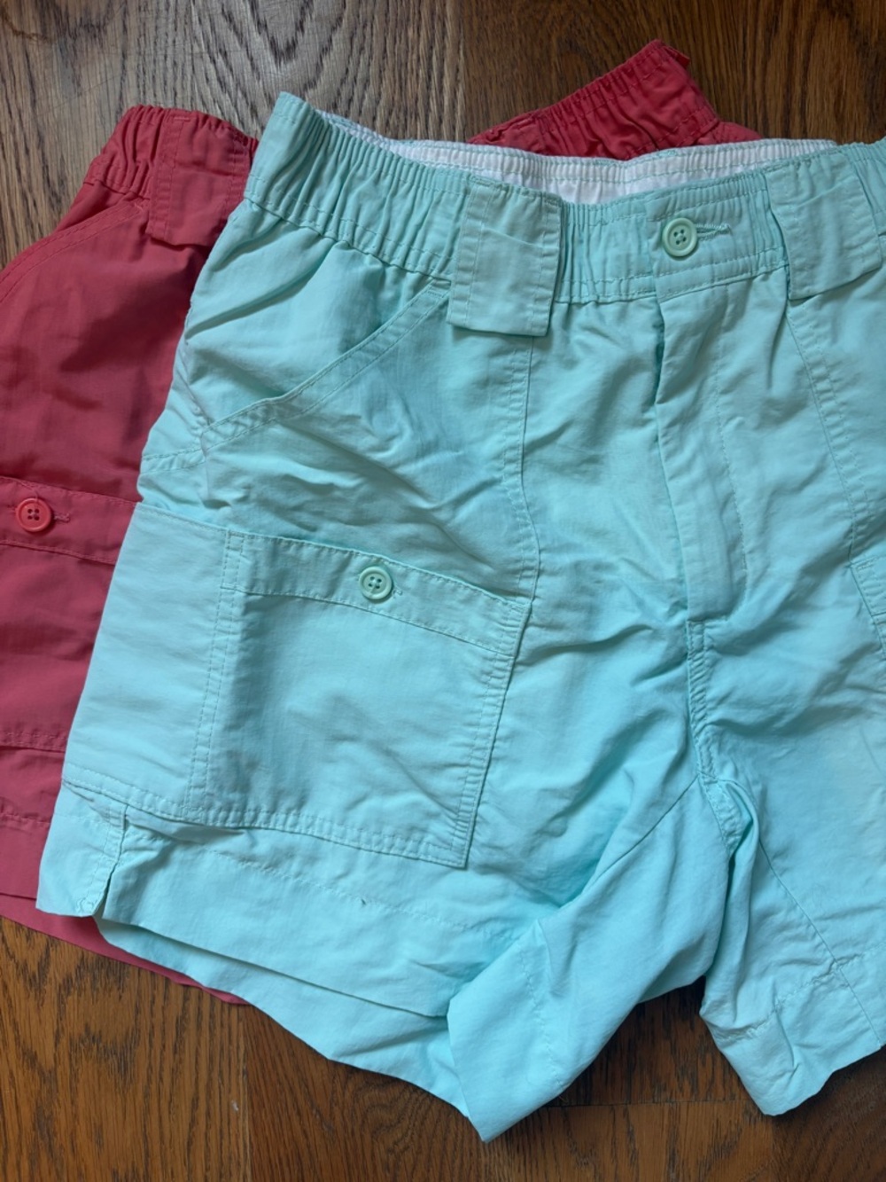 Children's Elastic-Waist Cargo Shorts in Mint and Coral